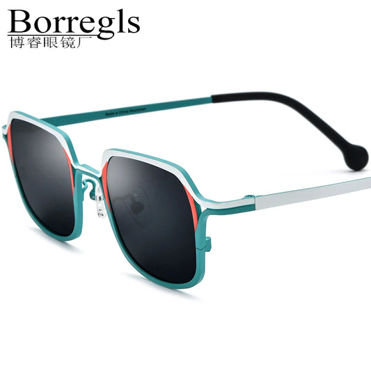 Borregls Colorful Titanium Sunglasses Men 2025 Square Polarized Mirrored UV400 Sun Glasses Women Designer Vintage Shades 185857T