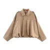 PB&ZA Women 2025 Spring New Chic Fashion Suede Bomber Jacket with Lapel Coat Vintage Long Sleeve Female Outerwear Chic