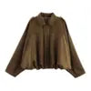 PB&ZA Women 2025 Spring New Chic Fashion Suede Bomber Jacket with Lapel Coat Vintage Long Sleeve Female Outerwear Chic
