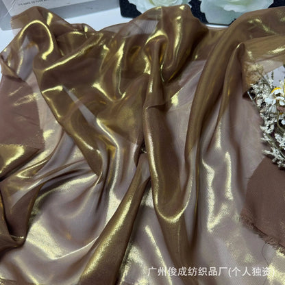 Elegant Retro Style Hanfu Sling Dress New Light Ultra-Thin 100% Polyester Chiffon 75D Weft Fabric with Bronzing Decorative Cloth