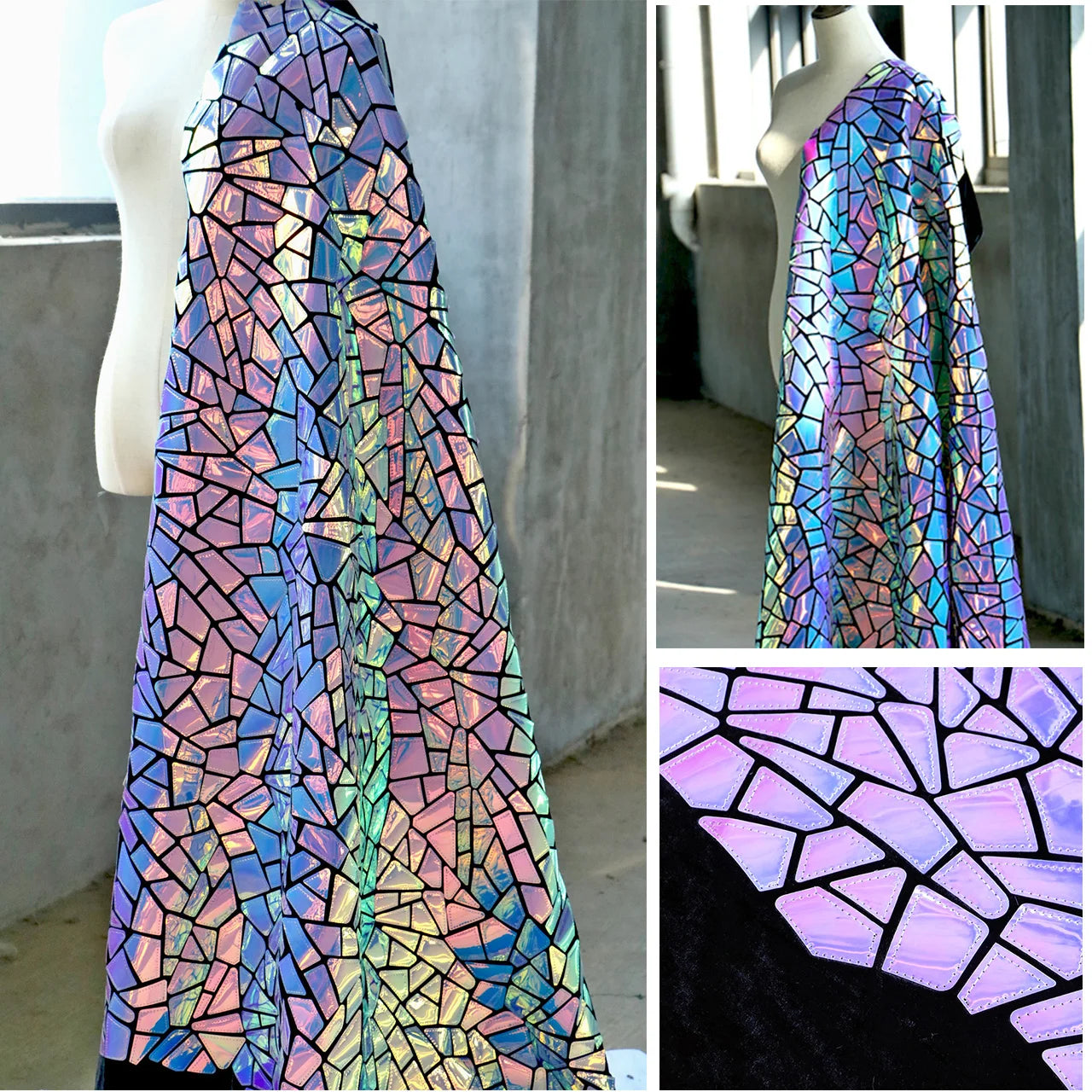 Wholesale Iridescent Extra Large Geometric Sequin Laser Cut Embroidery Fabric on Velvet