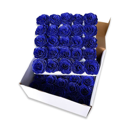 Cheap Wholesale 50pcs Golden Powder Bling Rose Head Bouquet Wrapped Gift Box Artificial Silk Flowers Waterproof Flower in Bulk
