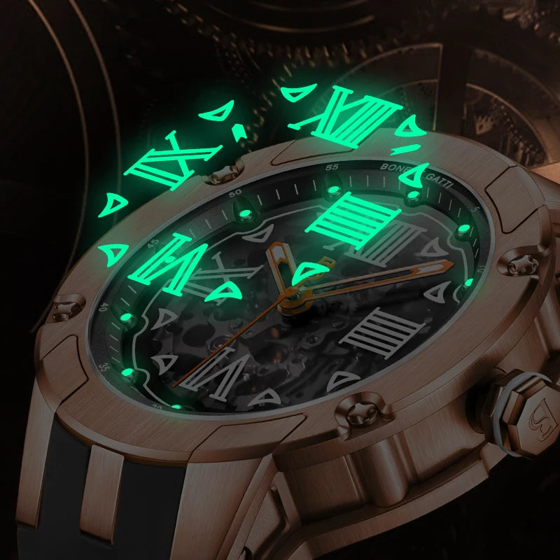 bonest gatti Case Waterproof Automatic Watch Rubber Strap Luxury Watch Men Mechanical WristWatch 316L Stainless Steel Round 20cm