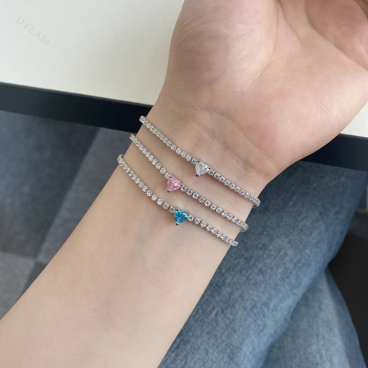 Dylam Charm Jewelry Accessories S925 Silver Rhodium Plated 5A Grade Cubic Zirconia Classic Tennis Bracelet for Women