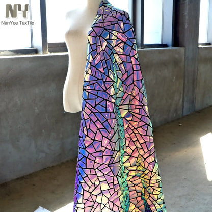 Wholesale Iridescent Extra Large Geometric Sequin Laser Cut Embroidery Fabric on Velvet