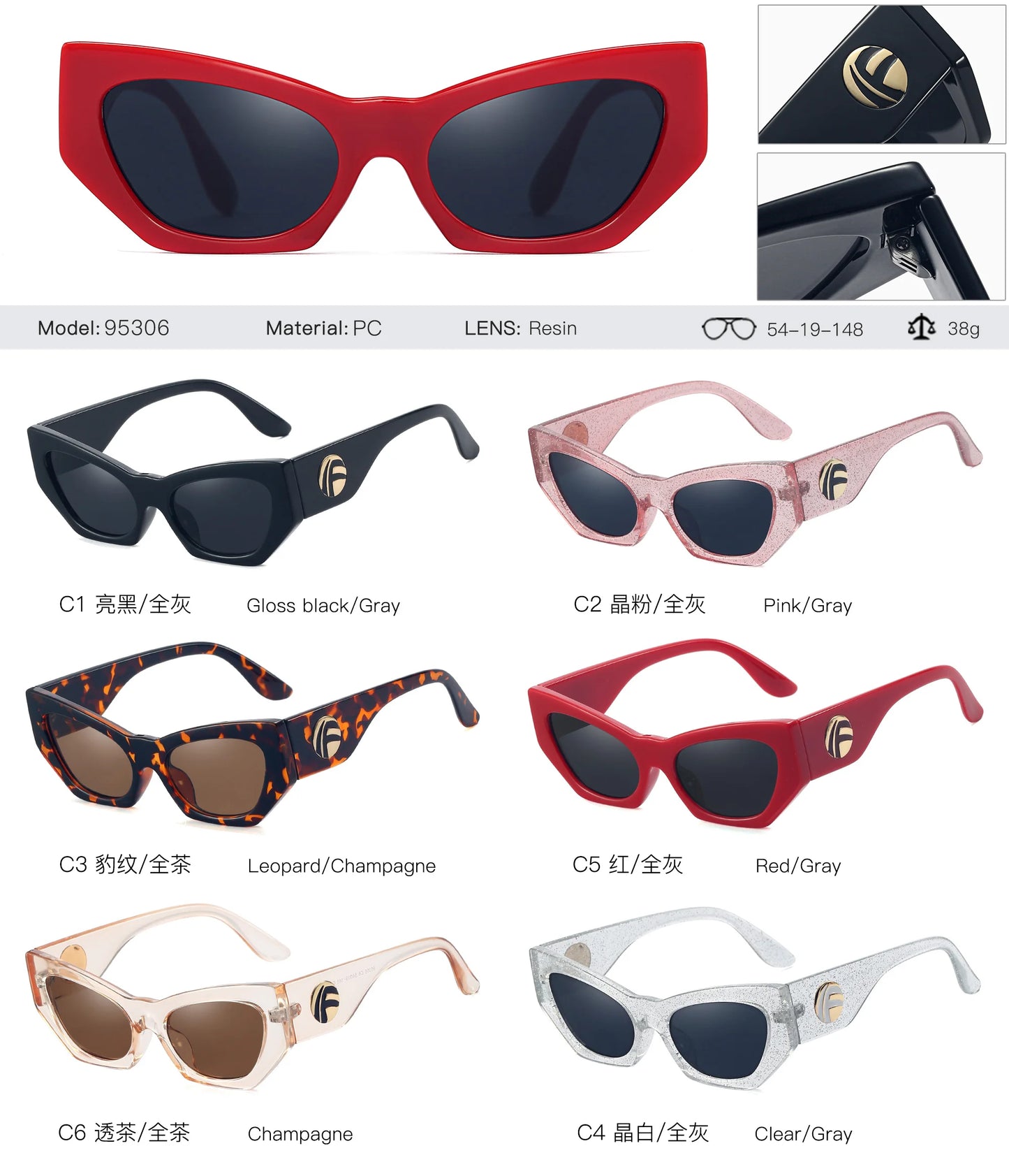95306 New Shades Cateye Big Sun Glasses Women Sun Shades Eyewear 2022 Trendy Fashion Multicolor Oversize Sunglasses