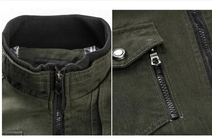 Pocket Men's Coats Plus Size Men's Jackets Wholesale 2023 Hot Casual Stand up Collar Cotton 1 Piece Canvas Thin COW Skin Solid