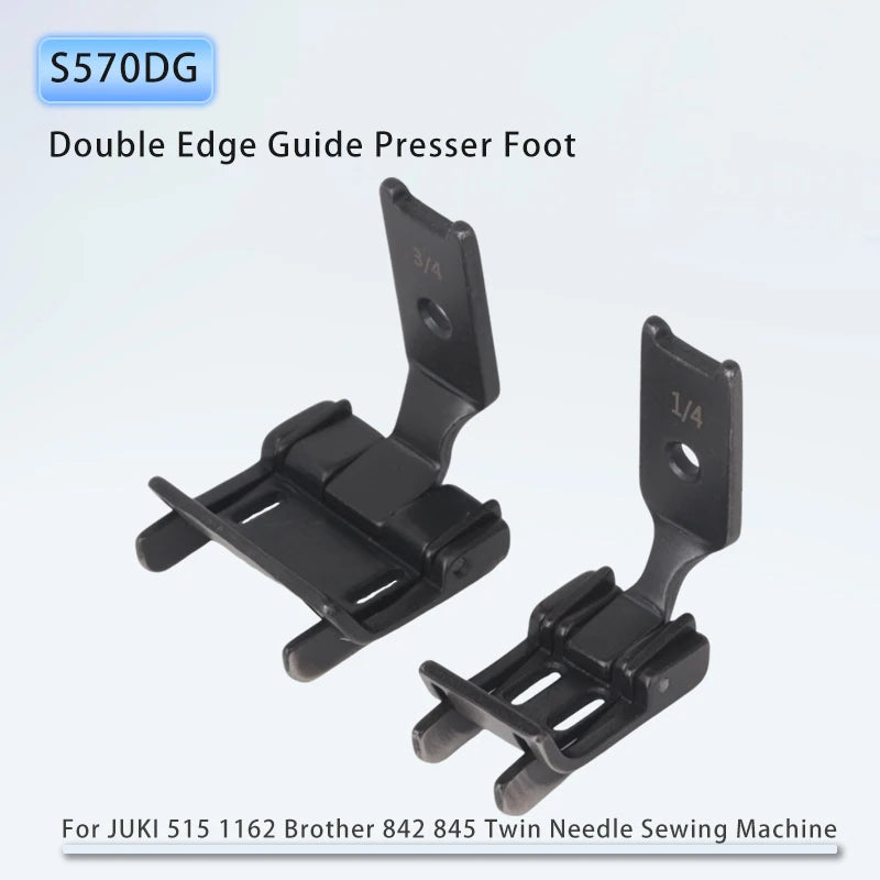 S570DG Double Edge Guide Presser Foot for JUKI 515 1162 Brother 842 845 Twin Needle Sewing Machine Parts Size 0.1cm 0.2cm
