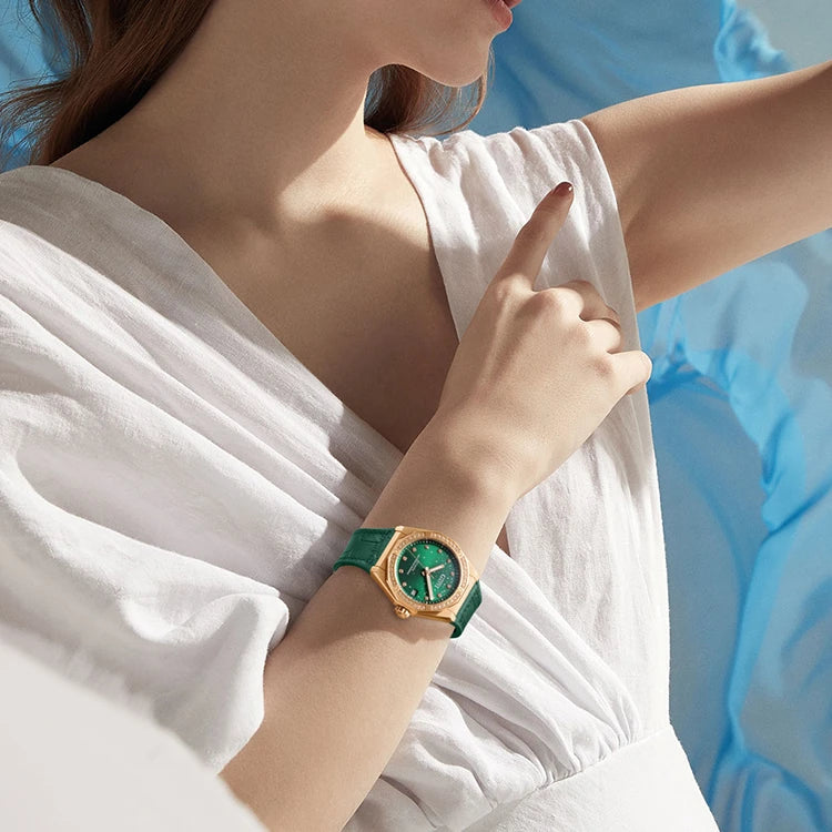 Bonest Gatti Fashion Mechanical Automatic Skeleton Lady Fashion Luxury  Watch for Women  Mosan Diamond Dial Leather Strap Watch