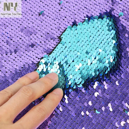 Nanyee Textile Light Purple & Turquoise Color 5mm Flipped Reversible Changing Sequin Cushion Cover Fabric