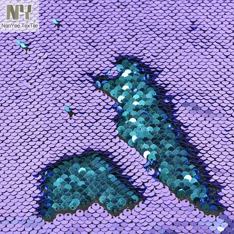 Nanyee Textile Light Purple & Turquoise Color 5mm Flipped Reversible Changing Sequin Cushion Cover Fabric