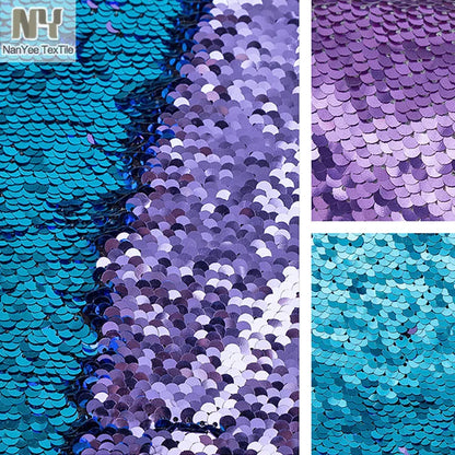 Nanyee Textile Light Purple & Turquoise Color 5mm Flipped Reversible Changing Sequin Cushion Cover Fabric