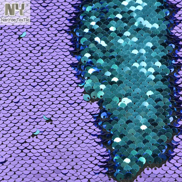 Nanyee Textile Light Purple & Turquoise Color 5mm Flipped Reversible Changing Sequin Cushion Cover Fabric
