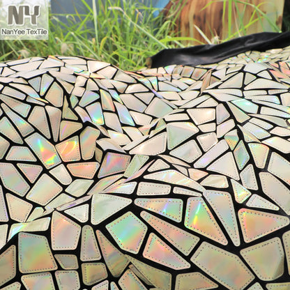 Wholesale Iridescent Extra Large Geometric Sequin Laser Cut Embroidery Fabric on Velvet