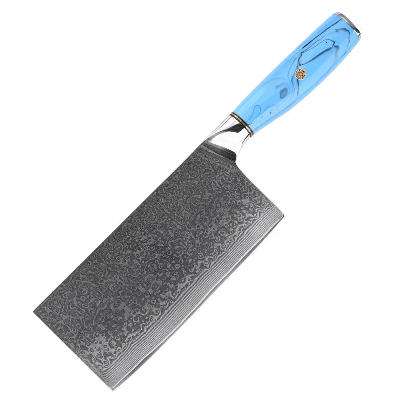 Customizable Kitchen Chef Knife Set 67-Layer Damascus Steel with Turquoise Handle for Food Preparation