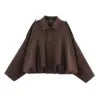 PB&ZA Women 2025 Spring New Chic Fashion Suede Bomber Jacket with Lapel Coat Vintage Long Sleeve Female Outerwear Chic