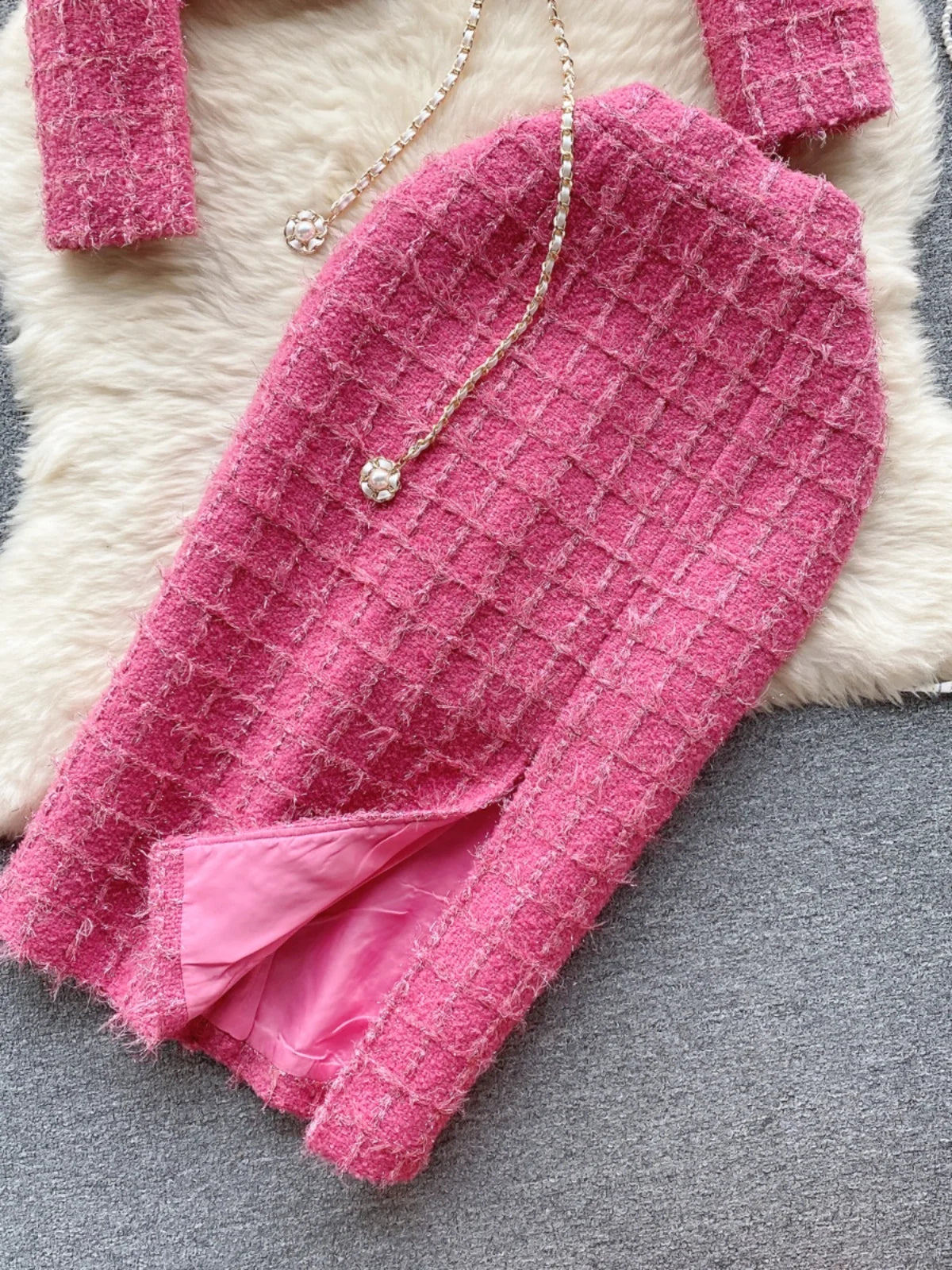 Boutique Wholesale 2026 Autumn New High-end Woolen Cardigan Jacket Split Mid Length Skirt Women's Set