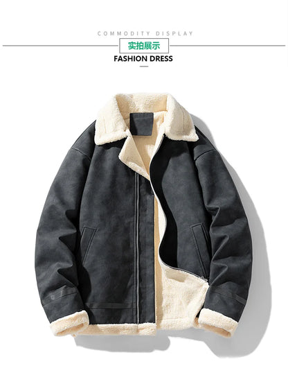 ANSZKTN Men  Vintage Winter Jacket With extra Fleece Lapel Fur Coat