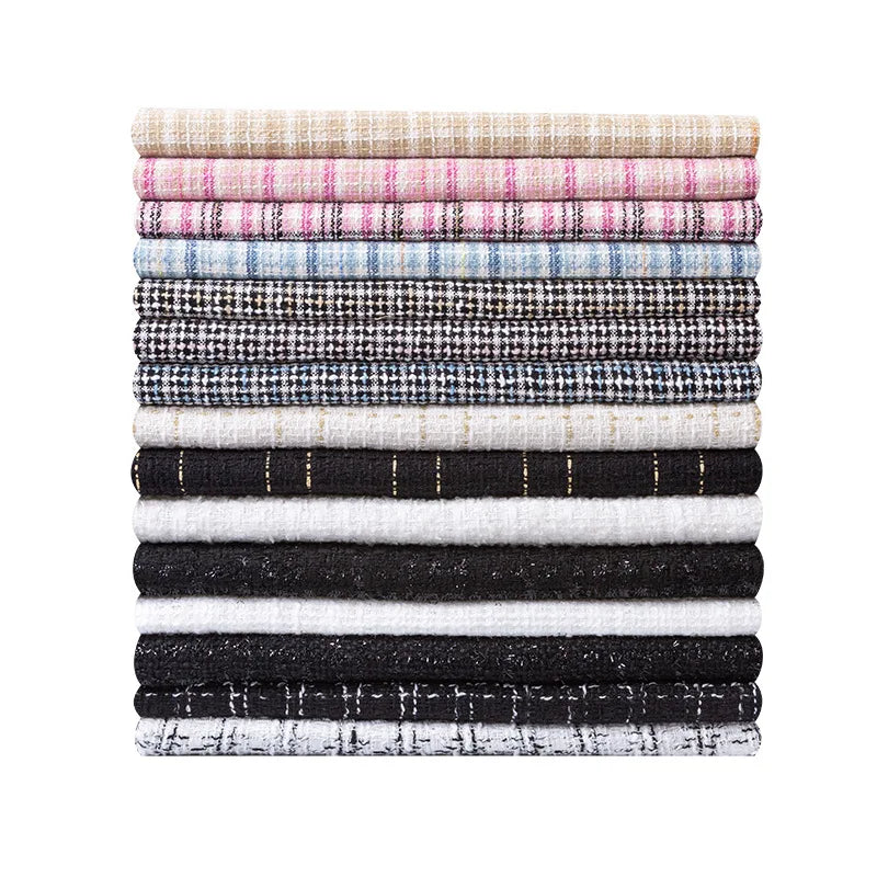 Wholesale 100% Polyester Woolen Fabric Fiber Plaid Check Woven Woolen Yarn Dyed Tweed Fabric for Coat Clothing Dress Vest Skirt