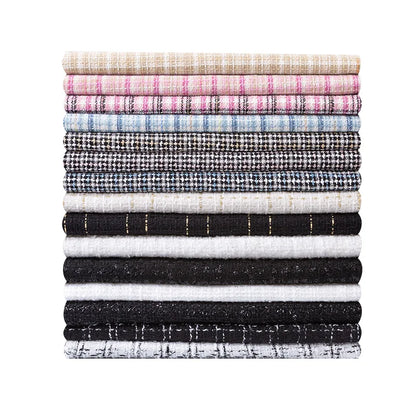 Wholesale 100% Polyester Woolen Fabric Fiber Plaid Check Woven Woolen Yarn Dyed Tweed Fabric for Coat Clothing Dress Vest Skirt