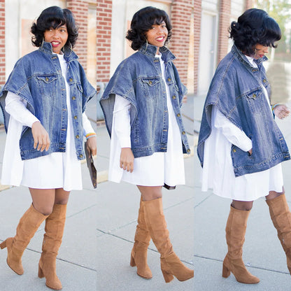 2024 Jean Jackets Women Stylish Ruffles Button Plain Denim Jacket Long Sleeve Blue Denim Jacket Women Shirt