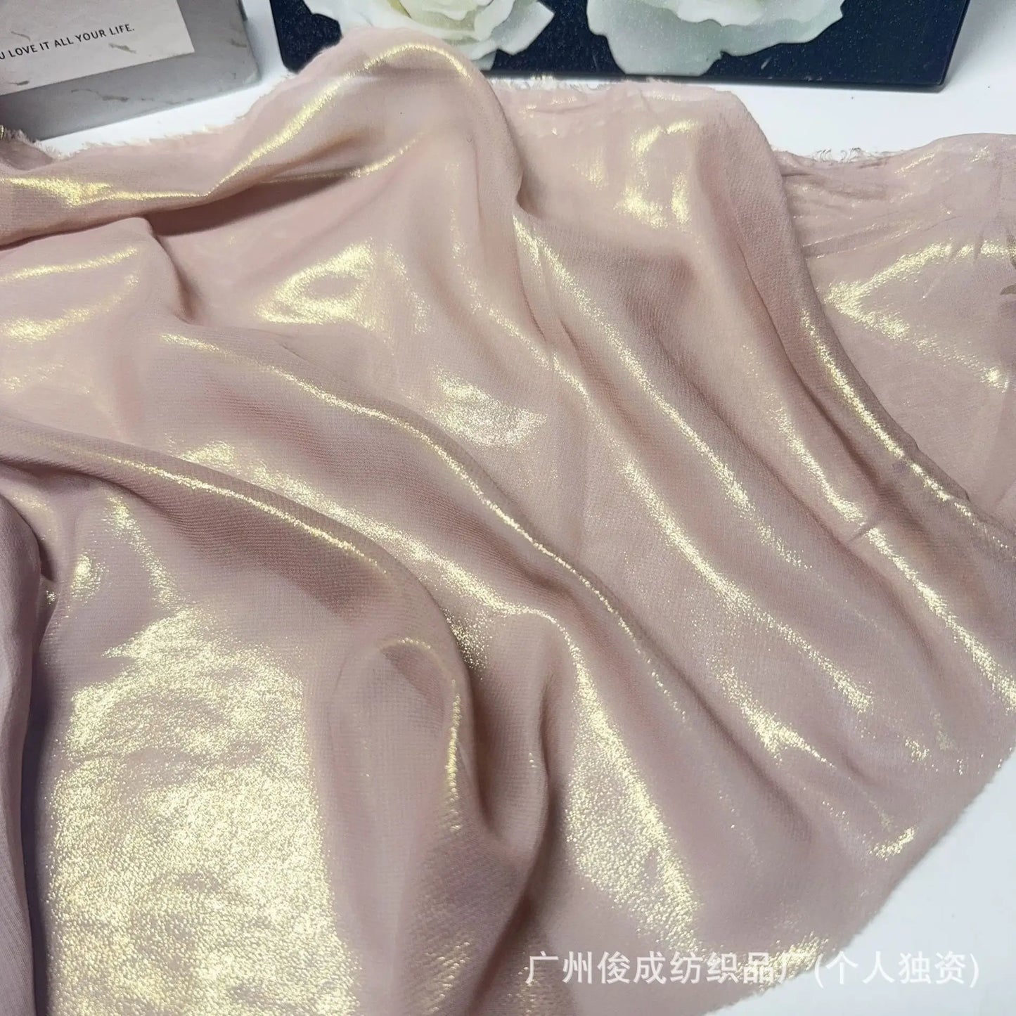 Elegant Retro Style Hanfu Sling Dress New Light Ultra-Thin 100% Polyester Chiffon 75D Weft Fabric with Bronzing Decorative Cloth