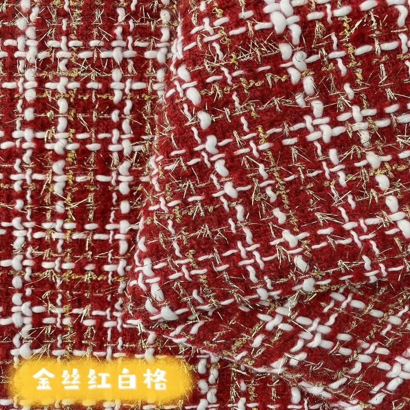 Wholesale 100% Polyester Woolen Fabric Fiber Plaid Check Woven Woolen Yarn Dyed Tweed Fabric for Coat Clothing Dress Vest Skirt