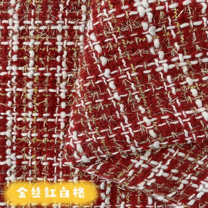 Wholesale 100% Polyester Woolen Fabric Fiber Plaid Check Woven Woolen Yarn Dyed Tweed Fabric for Coat Clothing Dress Vest Skirt
