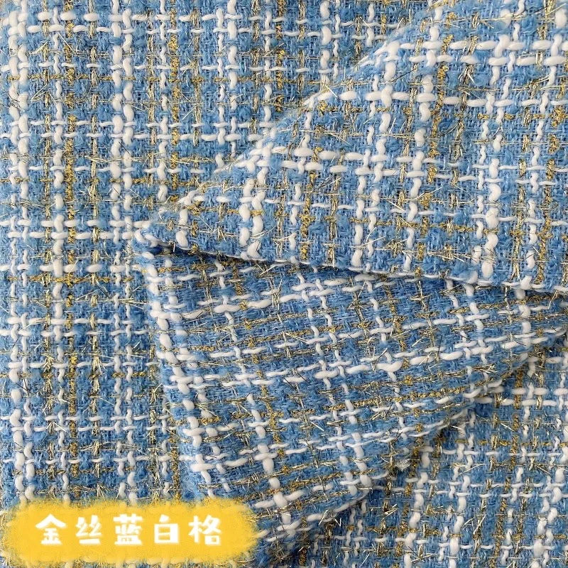 Wholesale 100% Polyester Woolen Fabric Fiber Plaid Check Woven Woolen Yarn Dyed Tweed Fabric for Coat Clothing Dress Vest Skirt