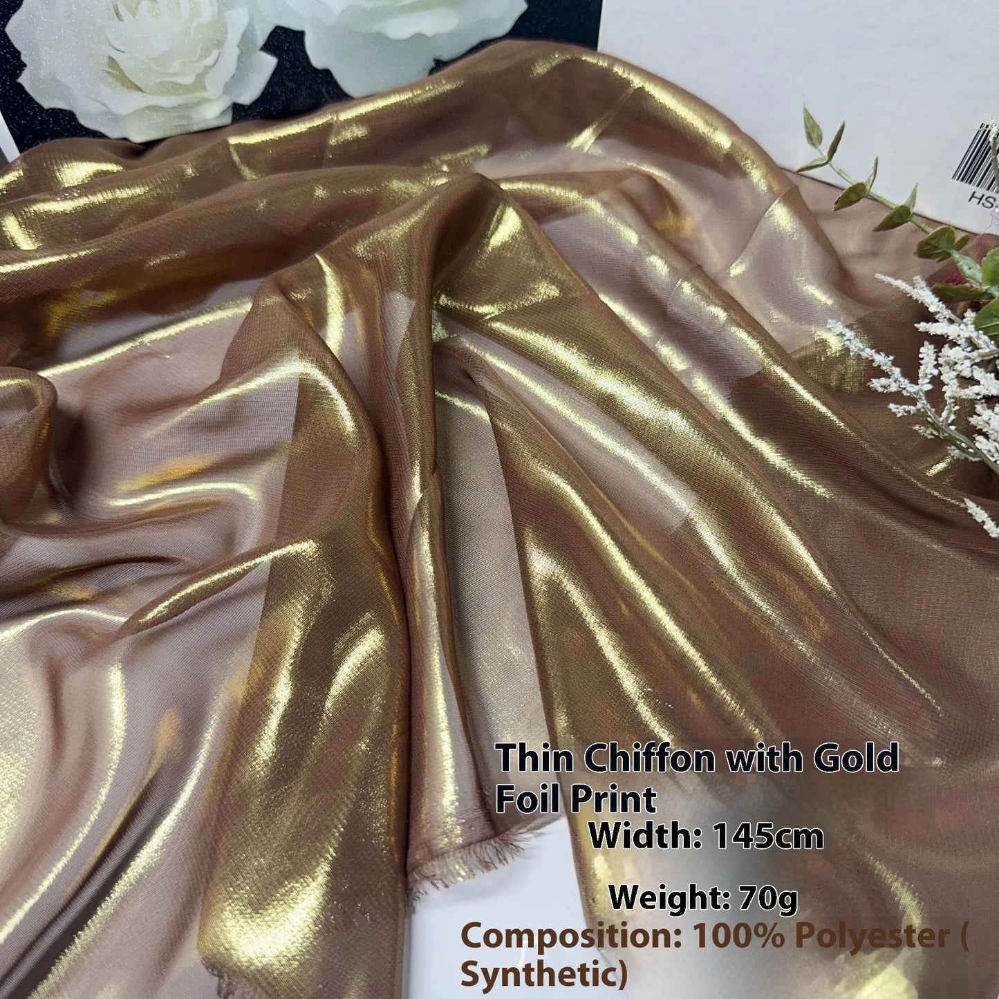 Elegant Retro Style Hanfu Sling Dress New Light Ultra-Thin 100% Polyester Chiffon 75D Weft Fabric with Bronzing Decorative Cloth