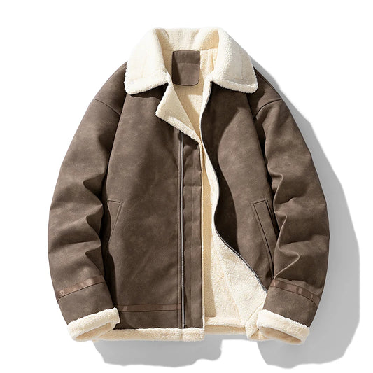 ANSZKTN Men  Vintage Winter Jacket With extra Fleece Lapel Fur Coat