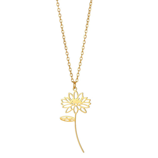 Qiuhan Bouquet Stainless Steel Jewelry Gift for Women 18K Gold Birth Flower Necklace