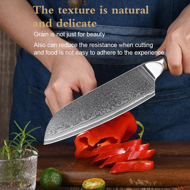 Customizable Kitchen Chef Knife Set 67-Layer Damascus Steel with Turquoise Handle for Food Preparation