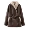 Chocolate Brown High Quality Women Leather Coat With Fur Long Sleeve Women's Faux Fur Coats Winter Clothing Overcoat Jacket