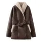 Chocolate Brown High Quality Women Leather Coat With Fur Long Sleeve Women's Faux Fur Coats Winter Clothing Overcoat Jacket