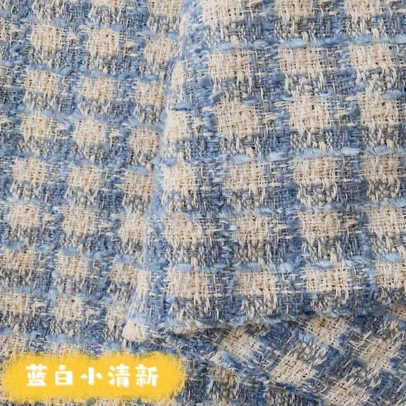 Wholesale 100% Polyester Woolen Fabric Fiber Plaid Check Woven Woolen Yarn Dyed Tweed Fabric for Coat Clothing Dress Vest Skirt