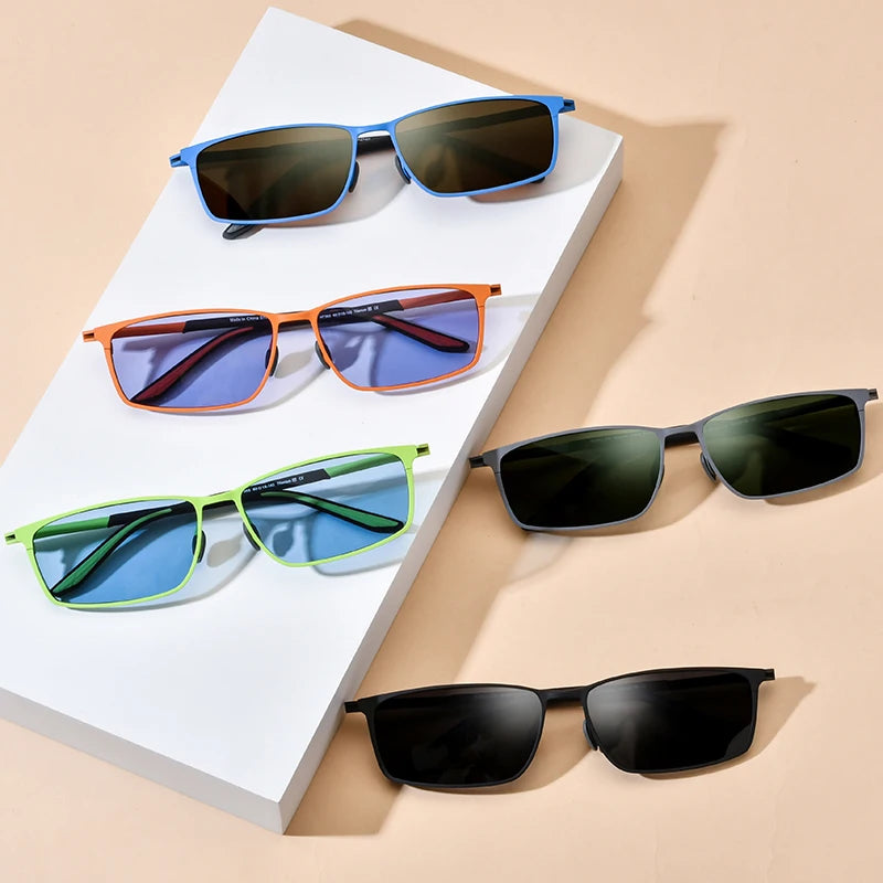 Borregls Pure Titanium Sunglasses Men 2025 High-Quality Square UV400 Polarized Mirrored Sun Glasses Women Sports Shades 17303T