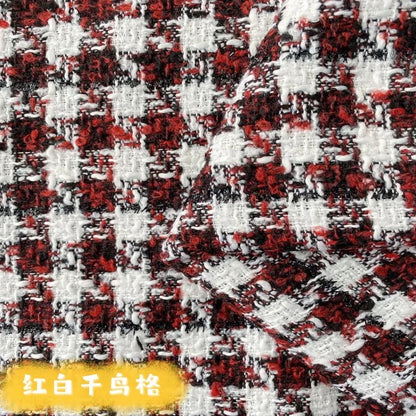 Wholesale 100% Polyester Woolen Fabric Fiber Plaid Check Woven Woolen Yarn Dyed Tweed Fabric for Coat Clothing Dress Vest Skirt