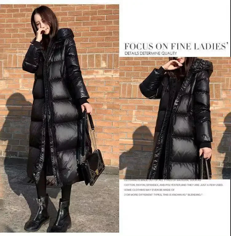 Thick Cotton Coats 2025 Winter Parka Black Jackets Women's Long Parkas Hooded Warm Winter Coats Female Black Overcoats