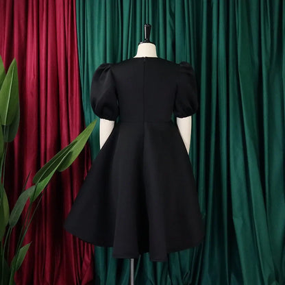 Elegant Dresses for Woman 2024 O Neck Short Sleeve High Waisted Pleated Mid Calf Luxury Female Birthday Party Dinner Vestidos