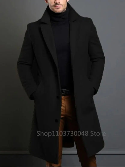 New Men's Coat Woolen Overcoat Windbreaker Navy Blue/Black Trench Autumn and Winter Outerwear Cardigan Jaqueta Masculina