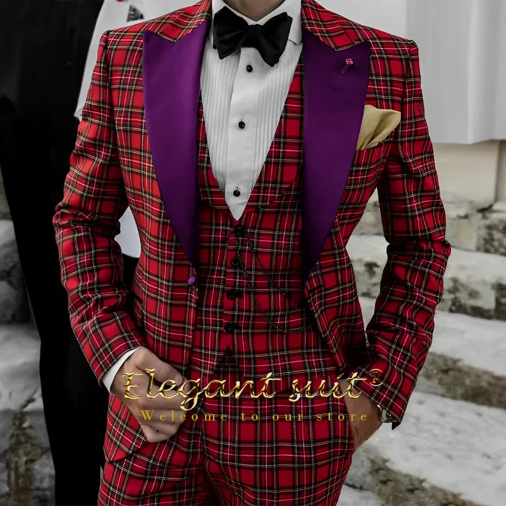 Men's suit Scottish style dress 3-piece suit (jacket, vest and pants) Custom groom/best man suit dinner party elegant tuxedo
