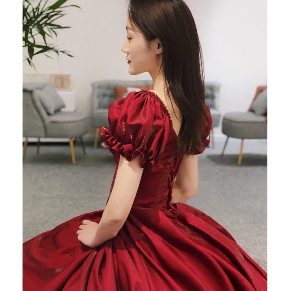 Evening Dress Red Bridal Toast Wear New V-neck Sexy Short Sleeve Long Skirt Backless Dinner Dresses Formal Dress Women Elegant