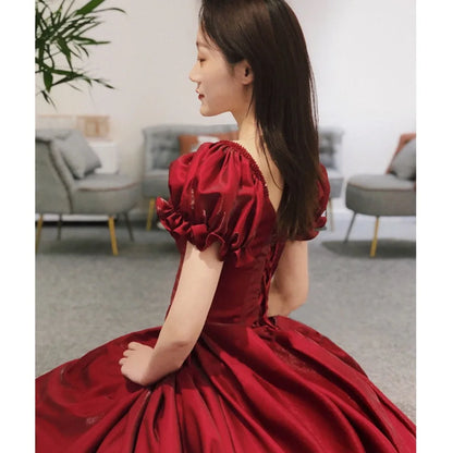 Evening Dress Red Bridal Toast Wear New V-neck Sexy Short Sleeve Long Skirt Backless Dinner Dresses Formal Dress Women Elegant