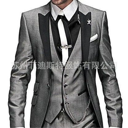 Fashion Men's 3piece Suit Sets Casual Trendy Business Solid Color Turn-down Collar Sngle Button Blazers Trousers Male Clothes