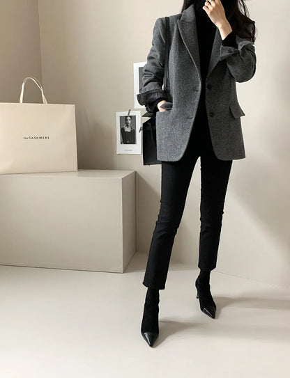 Wool Women Coats Jackets Blends Turn Down Collar Coat Thick Warm Y2k Streetwear Jacket Work Outerwear Slim Fit Autumn Winter