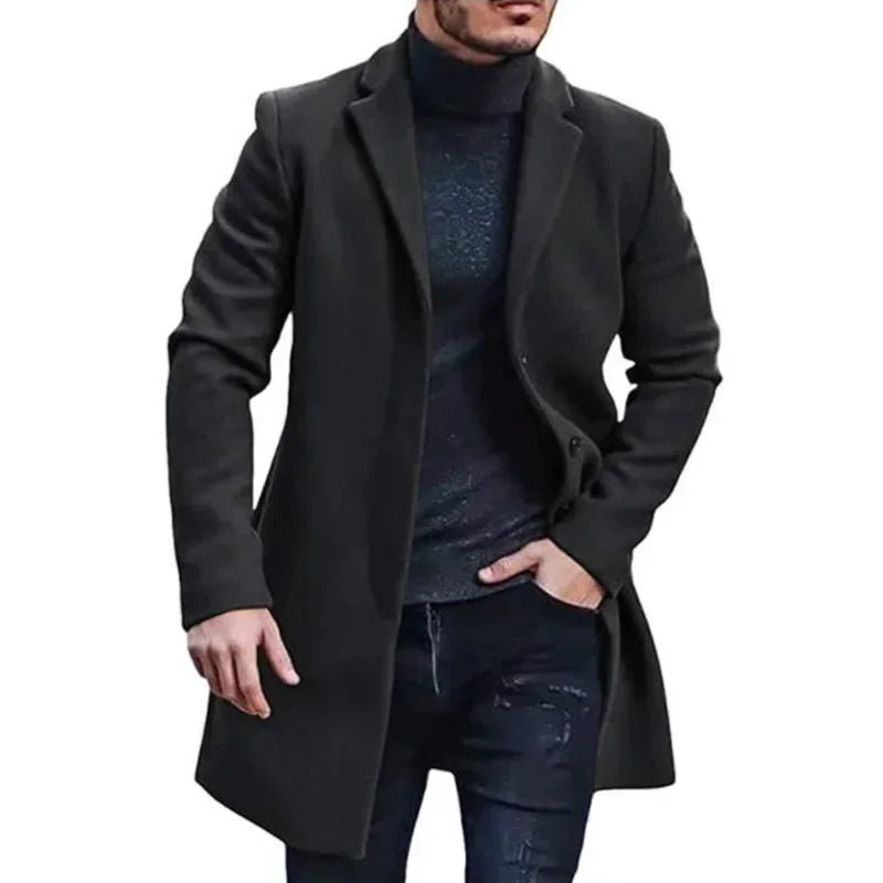 New Men's Coat Woolen Overcoat  Windbreaker Solid Color Trench Autumn and Winter Outerwear Cardigan Jaqueta Masculina