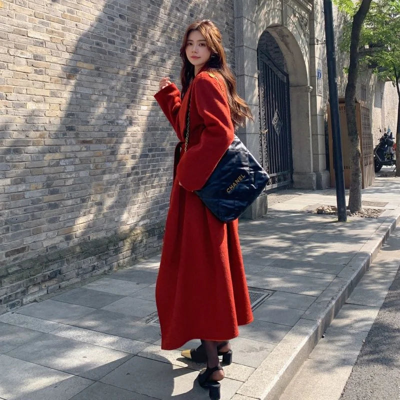 100% Wool Coat Women's Wear 2025 Autumn/Winter Fashion Temperament Double sided Cashmere Coats with Belt Elegant Long Overcoat
