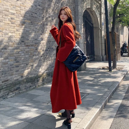 100% Wool Coat Women's Wear 2025 Autumn/Winter Fashion Temperament Double sided Cashmere Coats with Belt Elegant Long Overcoat