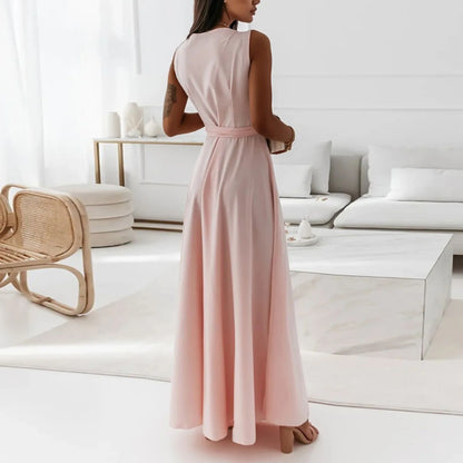dresses for women elegant party dresses V-neck Sleeveless Belt Evening Dresses  Solid Color Solid Color dress vestidos femenino